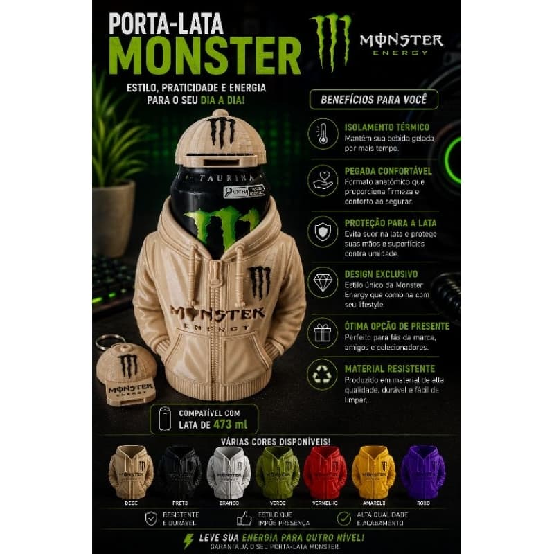 Porta-Lata Moletom Energético Monster 473 ml