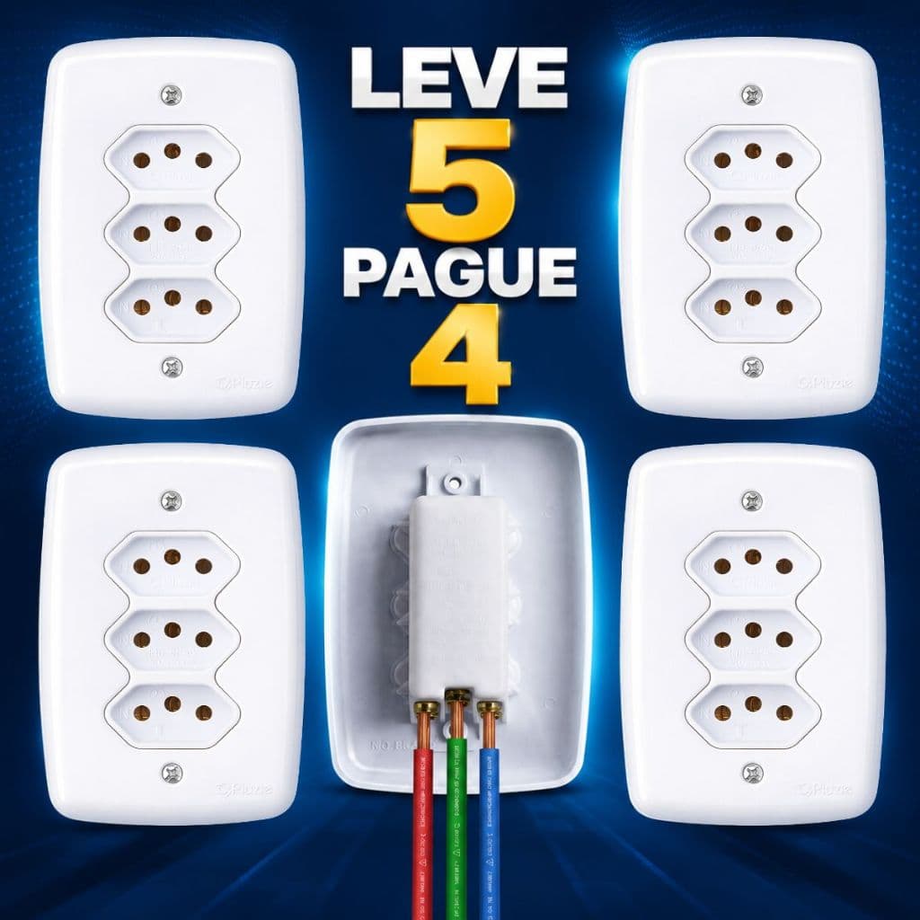 Tomada 20 Amperes Tripla Kit 5 127V 220V 4x2 Branco Pluzie