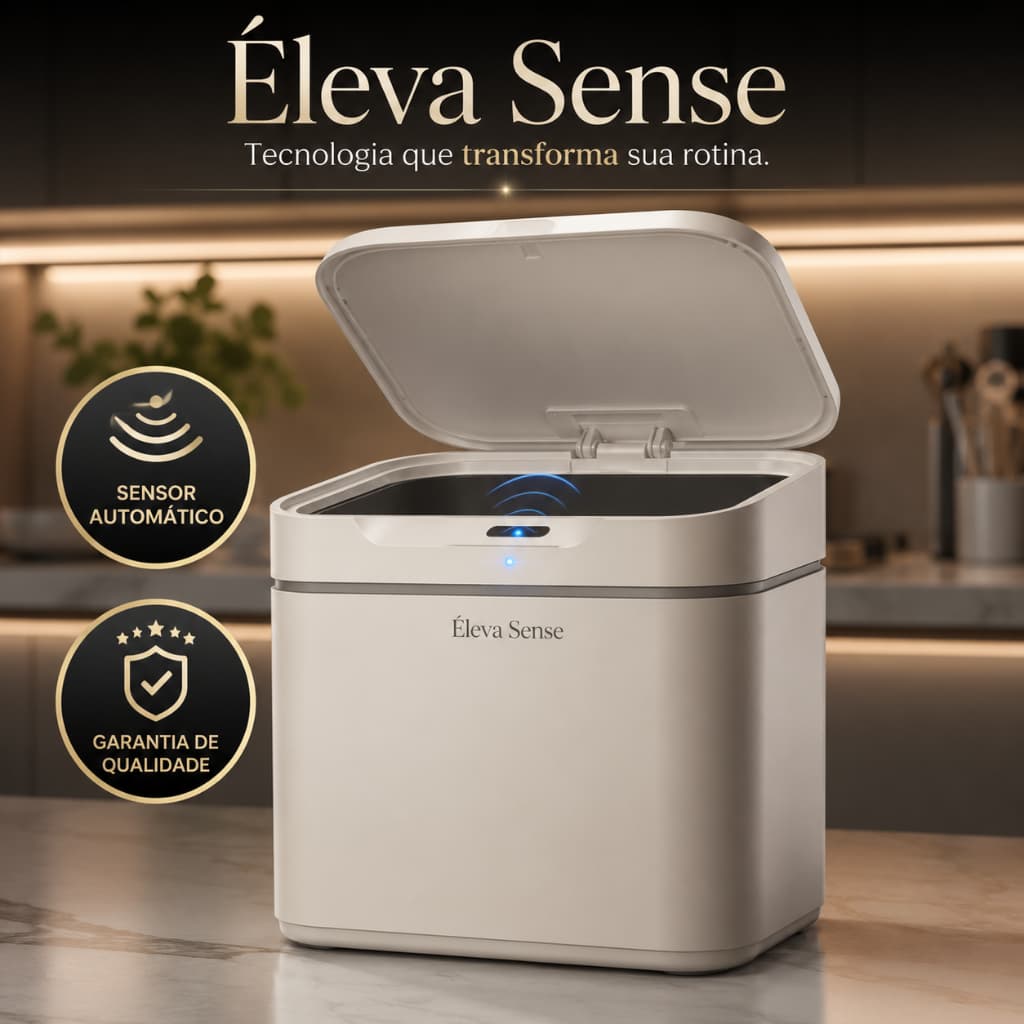 Lixeira Inteligente Automática 8L com Sensor de Presença Sem Toque Retrátil para Cozinha Banheiro e Escritório | Éleva