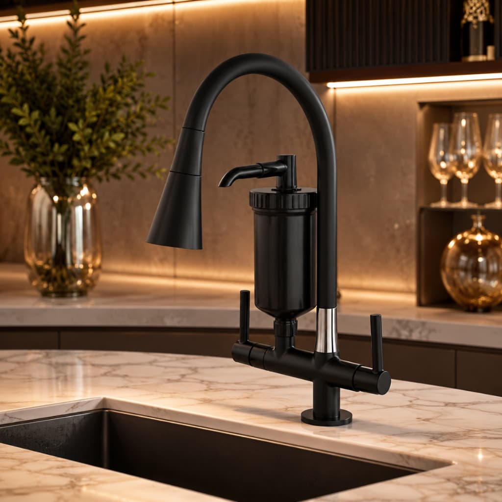Torneira Gourmet Bancada com Filtro Purificador Preto fosco Bica Flexível 2 Jatos 360° Cozinha