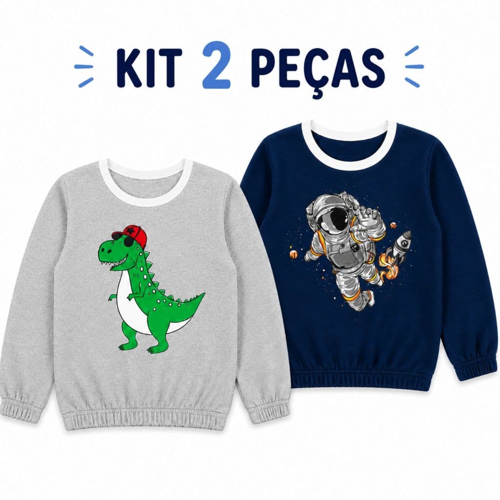 Kit 2 Casacos Moletom Infatil Peluciado Masculino/Menino Elastico Na Manga e Na Barra Quentinho Inverno