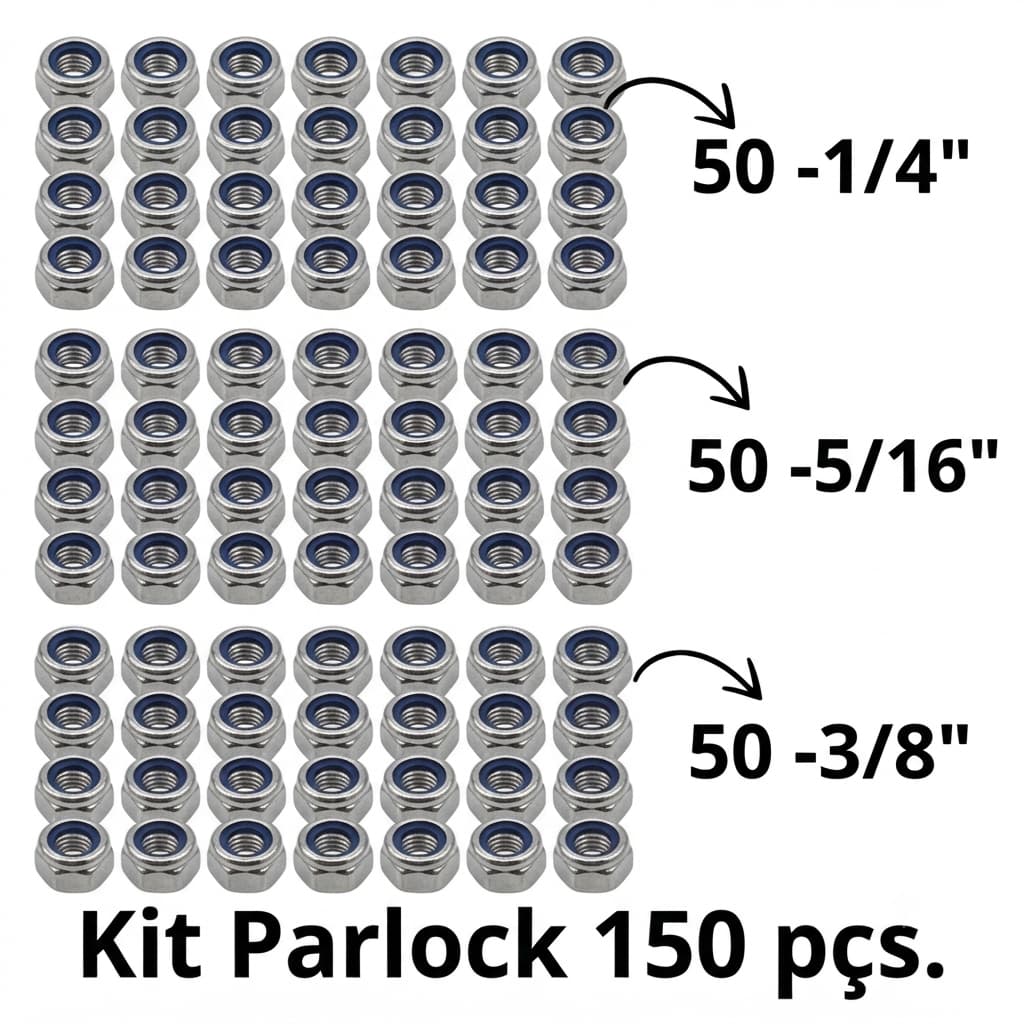 Porca Parlock Auto Travante Kit 150 Un 1/4 5/16 3/8 50 Cada