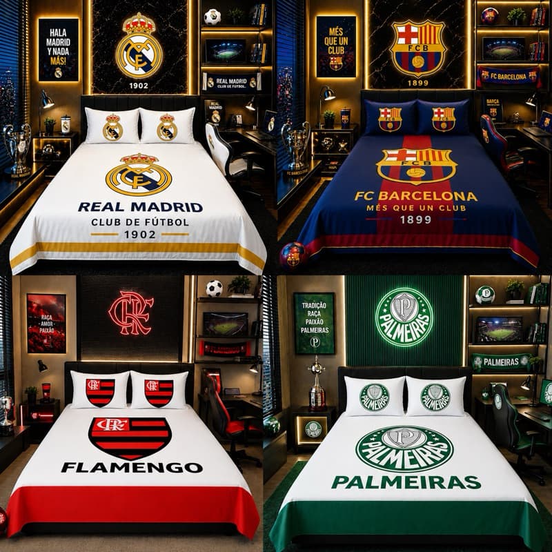 Jogo de Cama Casal 3 Peças Estampa Esportiva Lençol com 2 Fronhas Microfibra Toque Macio Diversos Modelos