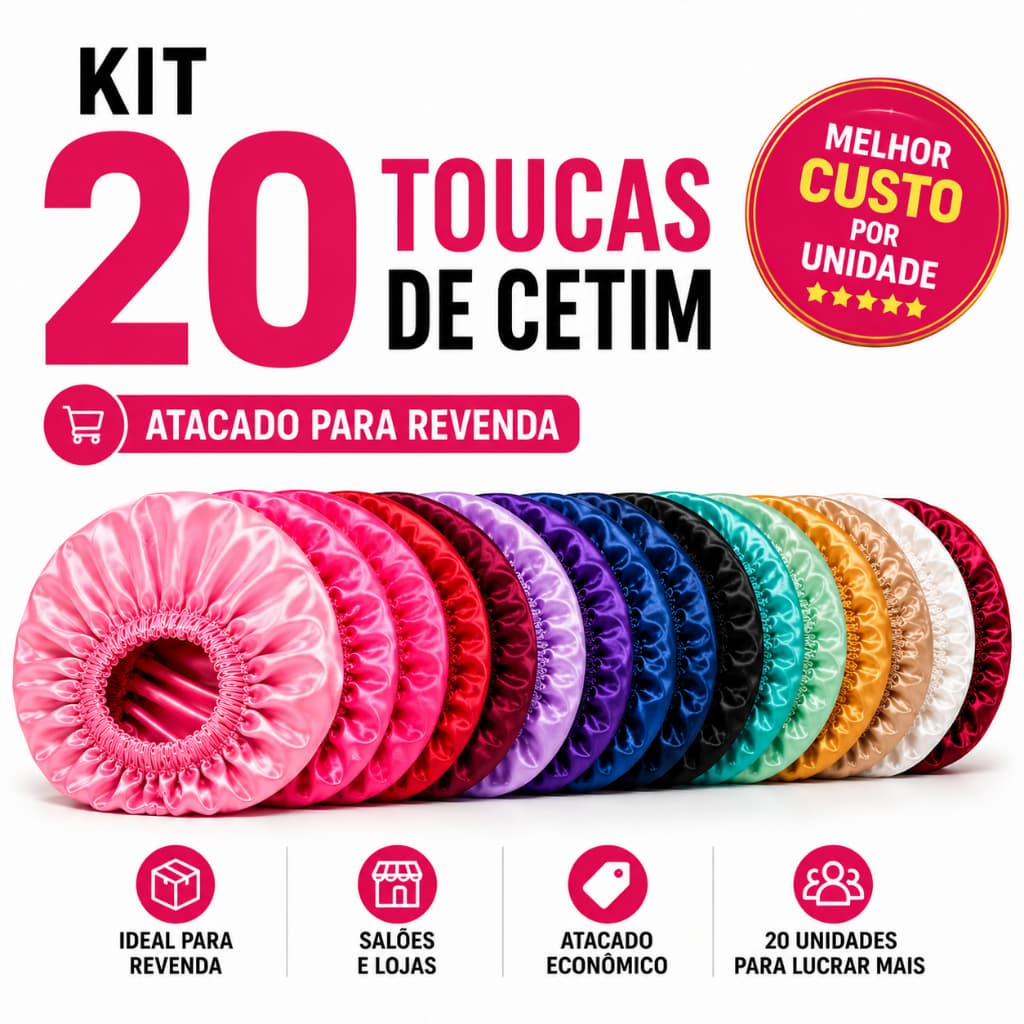 Kit 20 Toucas de Cetim Profissional Anti-Frizz Macia Qualidade Superior Mais Brilho Atacado Revenda