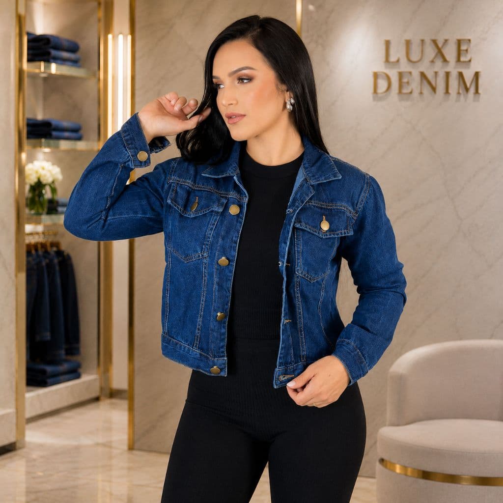 Jaqueta Jeans Feminina Tradicional Cintura Marcada com Botões (Blusa / Casaco / Agasalho) A.Ming Jeans