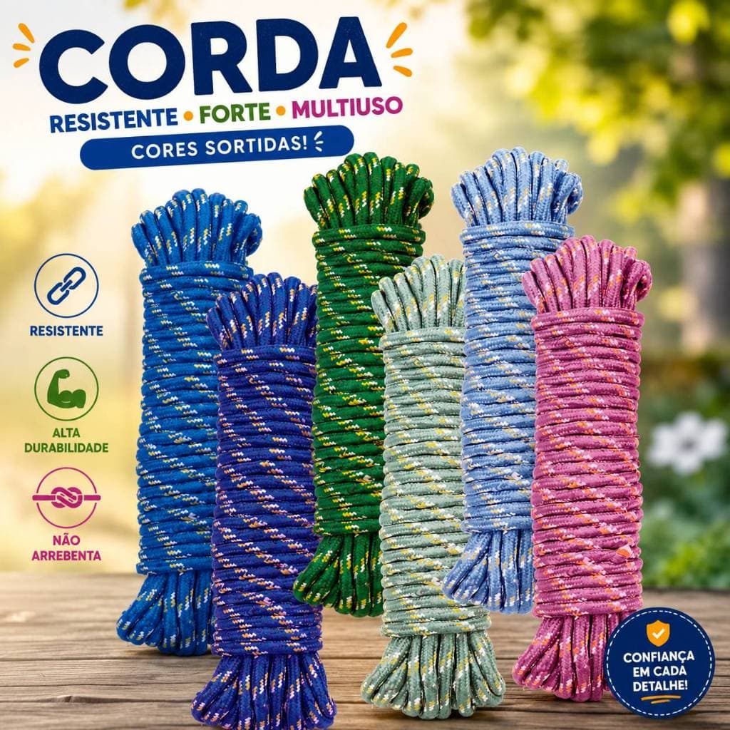 Corda Multiuso Reforçada para Varal Camping Jardinagem Uso Doméstico Cores Sortidas Resistente