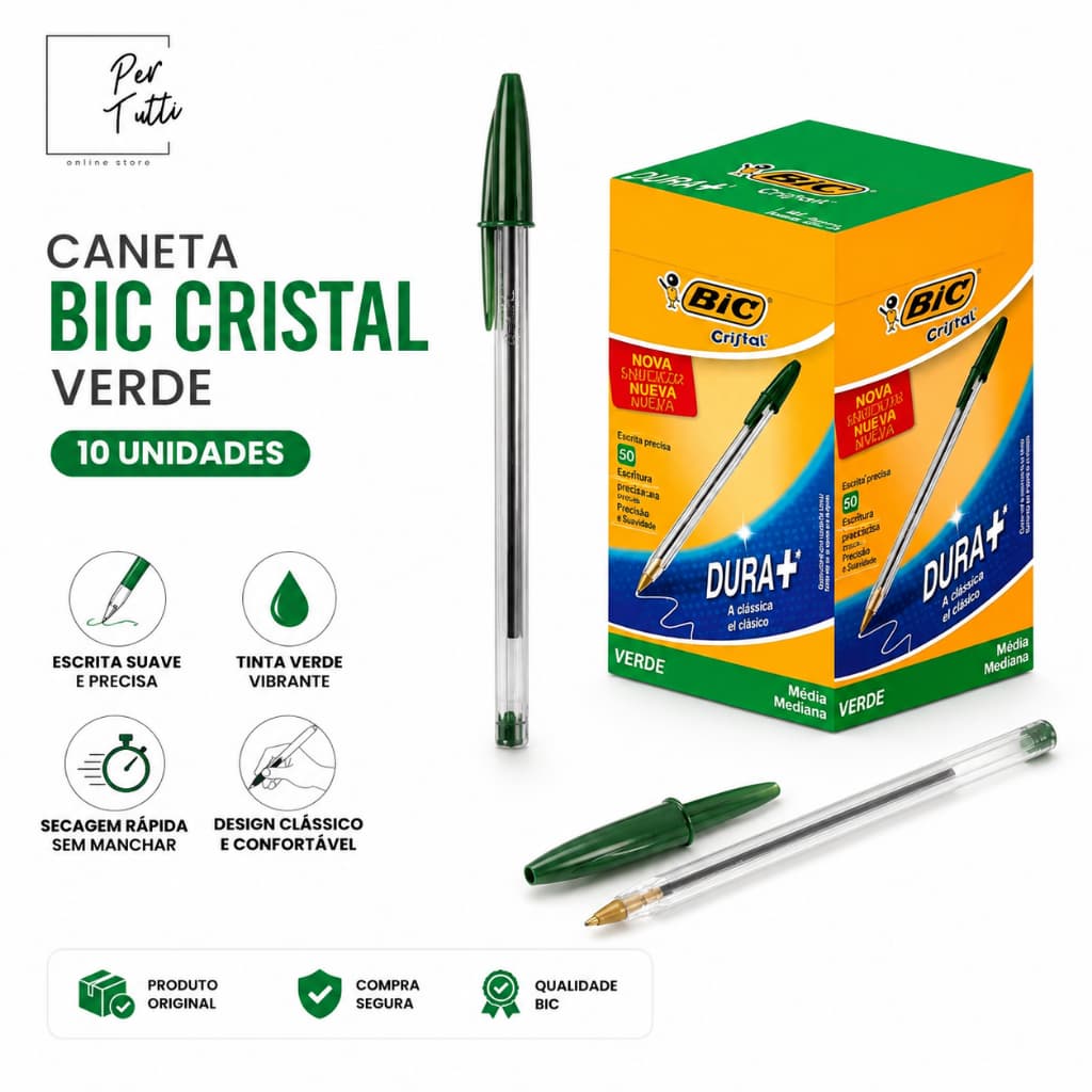 Caneta BIC verde 10 Unidades Caneta Esferográfica Caneta Bic Kit Caneta Colorida