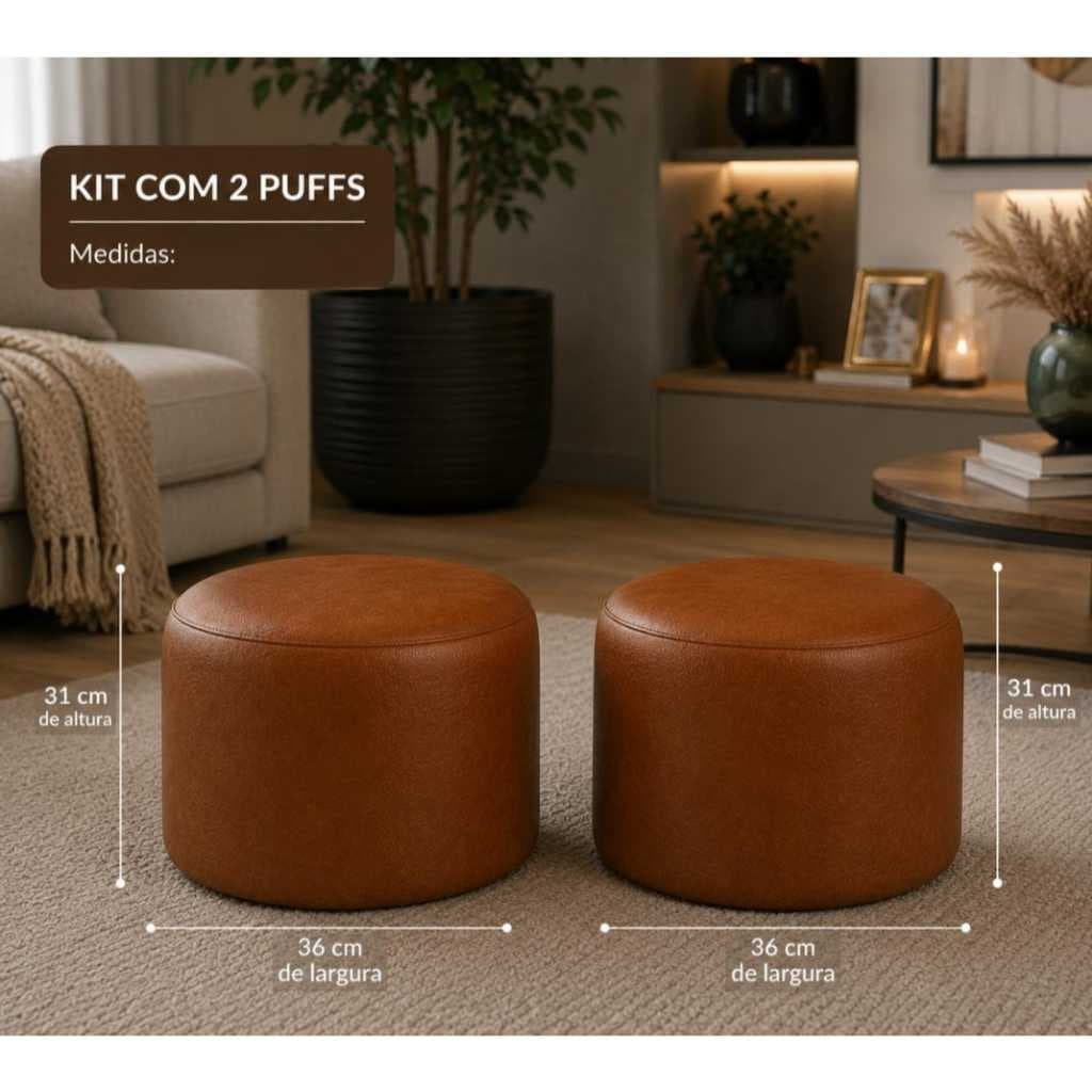 Kit com 2 Mini Puffs em Corino Whisky decorativo