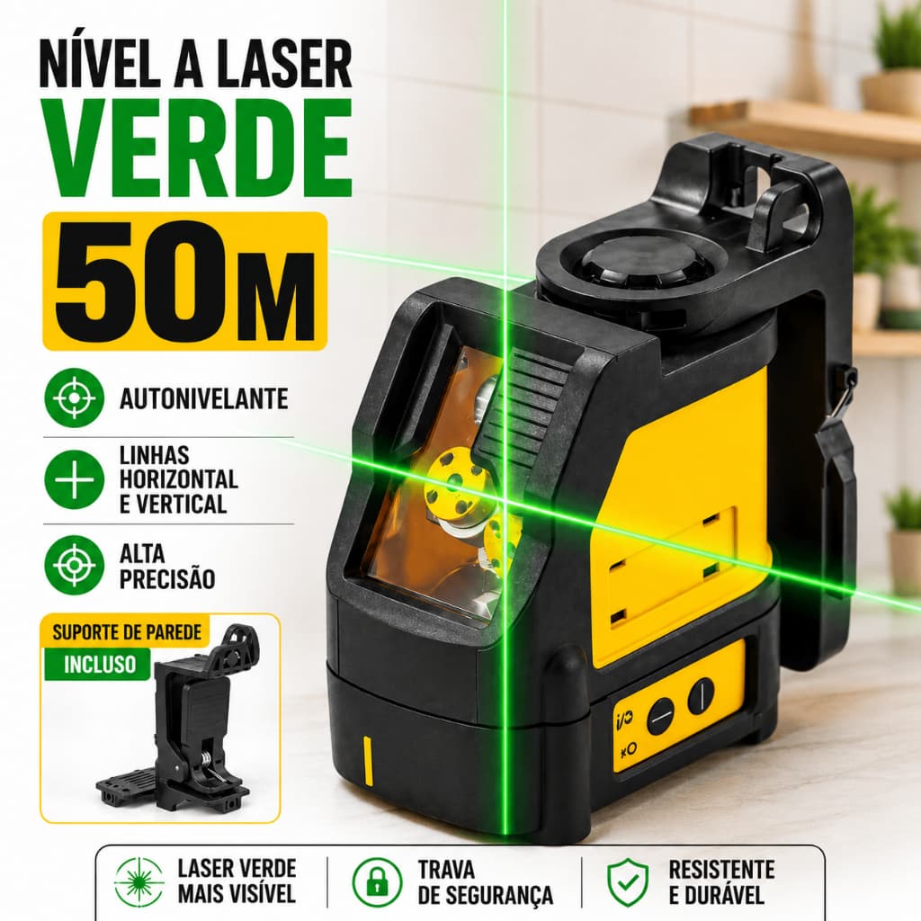 Nivel a Laser Verde de Precisão 50m Linha Cruzada de Horizontal Vertical Autonivelante Profissional