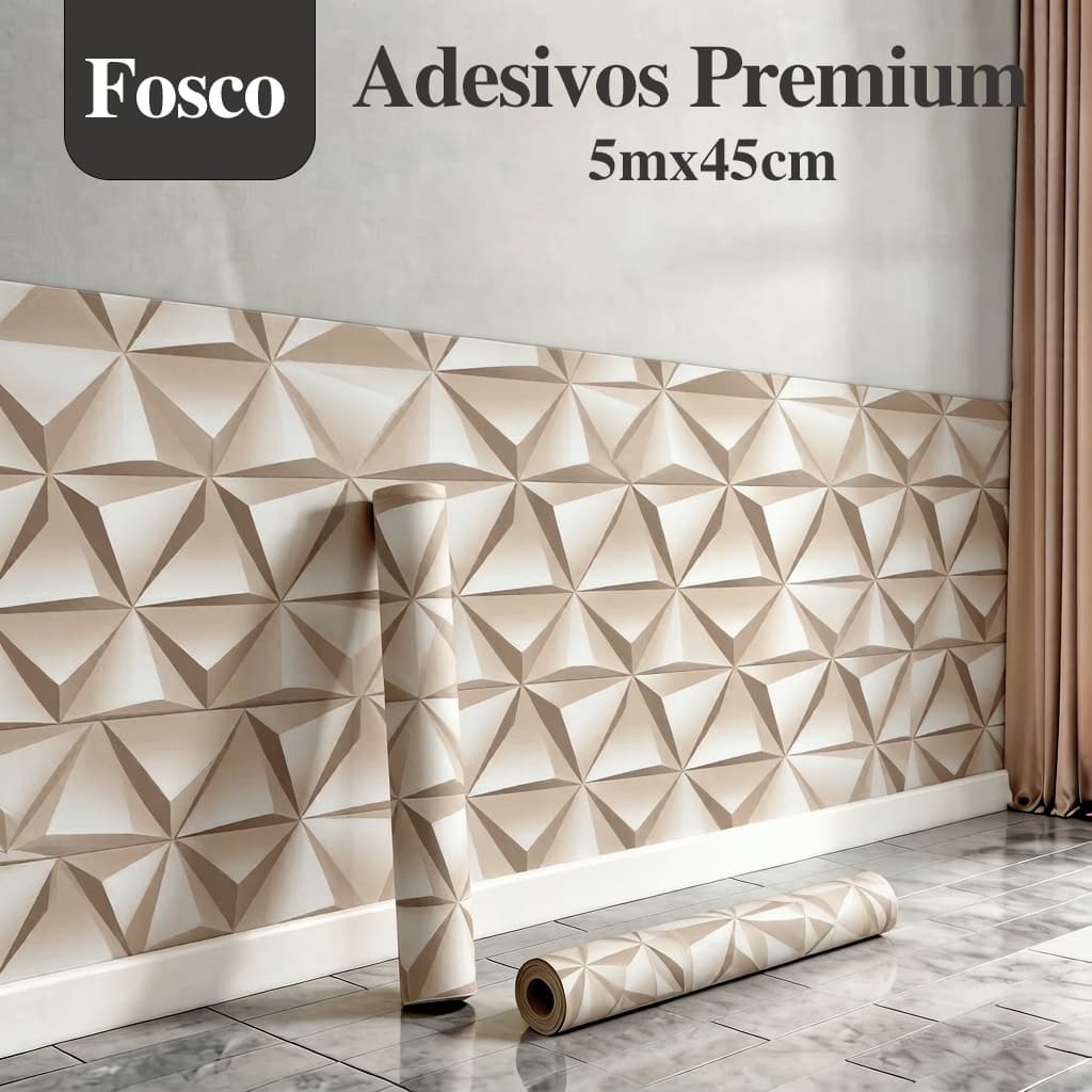 Papel de Parede 3D Geométrico Bege Autoadesivo 45cmx5m Lavável Impermeável Decoração Sala Quarto