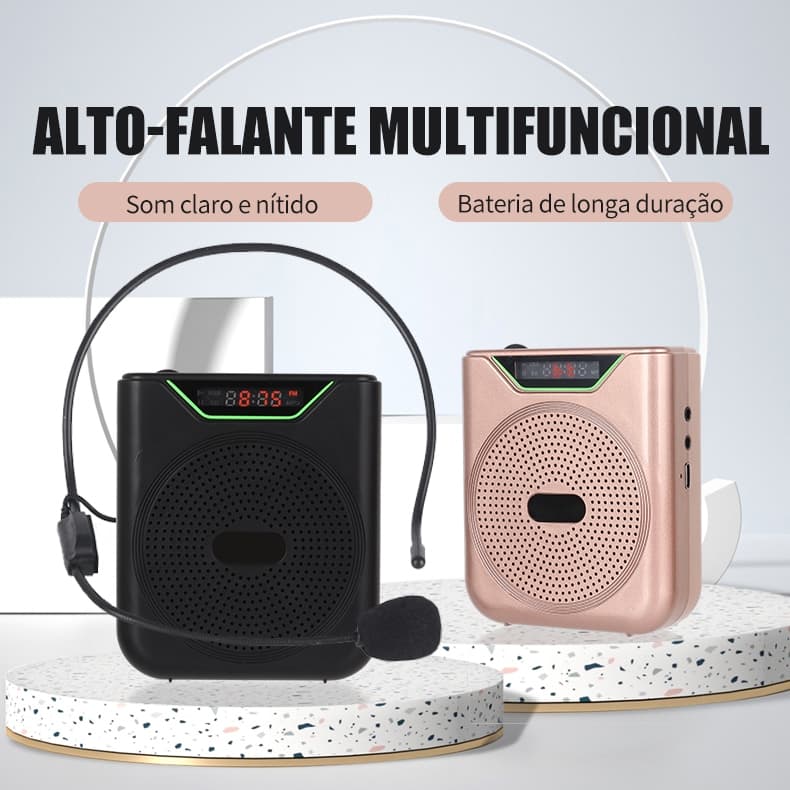 RAYHAYES Amplificador de Voz Portátil Bluetooth Recarregável com Microfone Headset USB TF FM para Professor