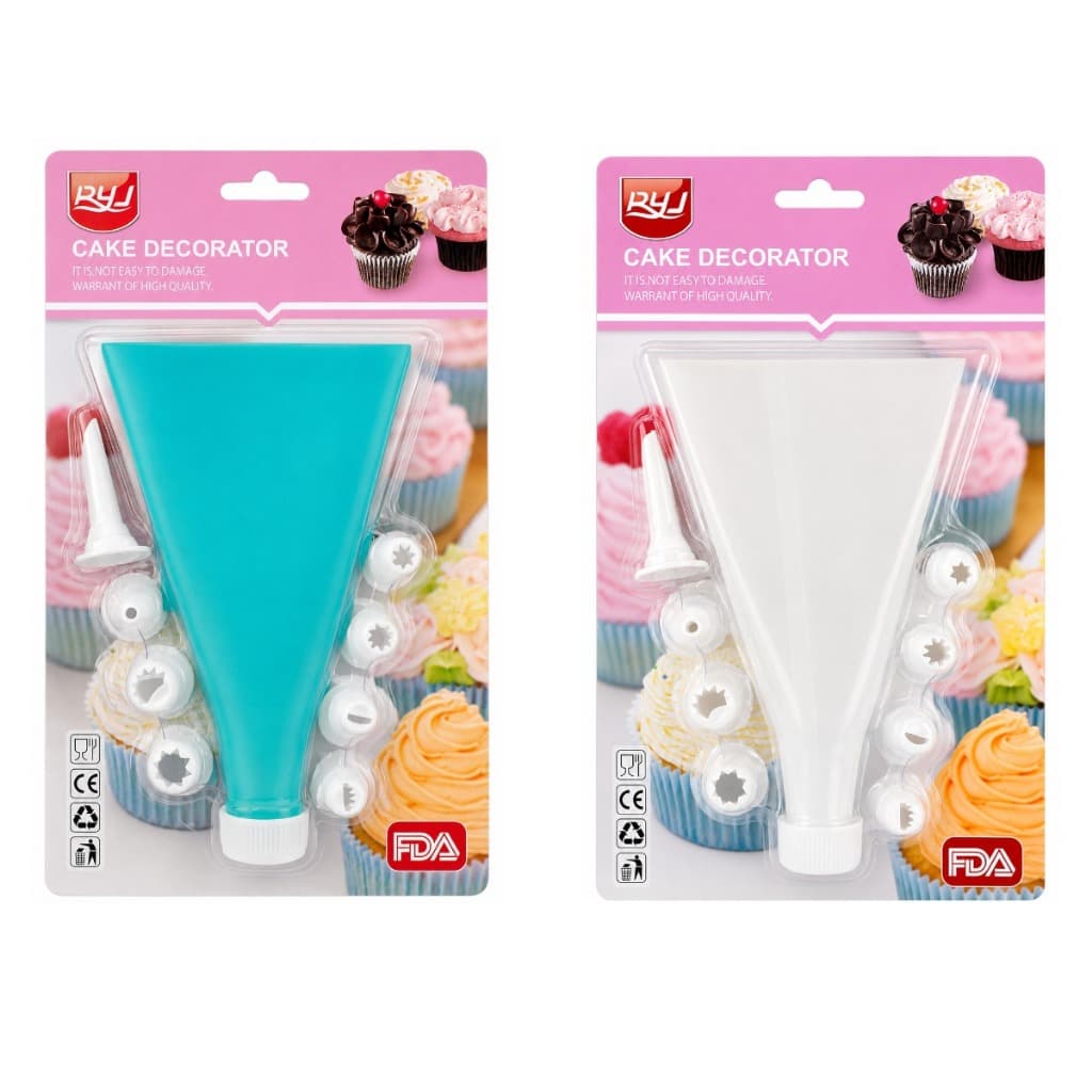 KIT CONFEITEIRO - C/ 1 SACO DE CONFEITAR + 8 BICOS + 1 ADAPTADOR - MATERIAL PLÁSTICO - COR AZUL E BRANCO