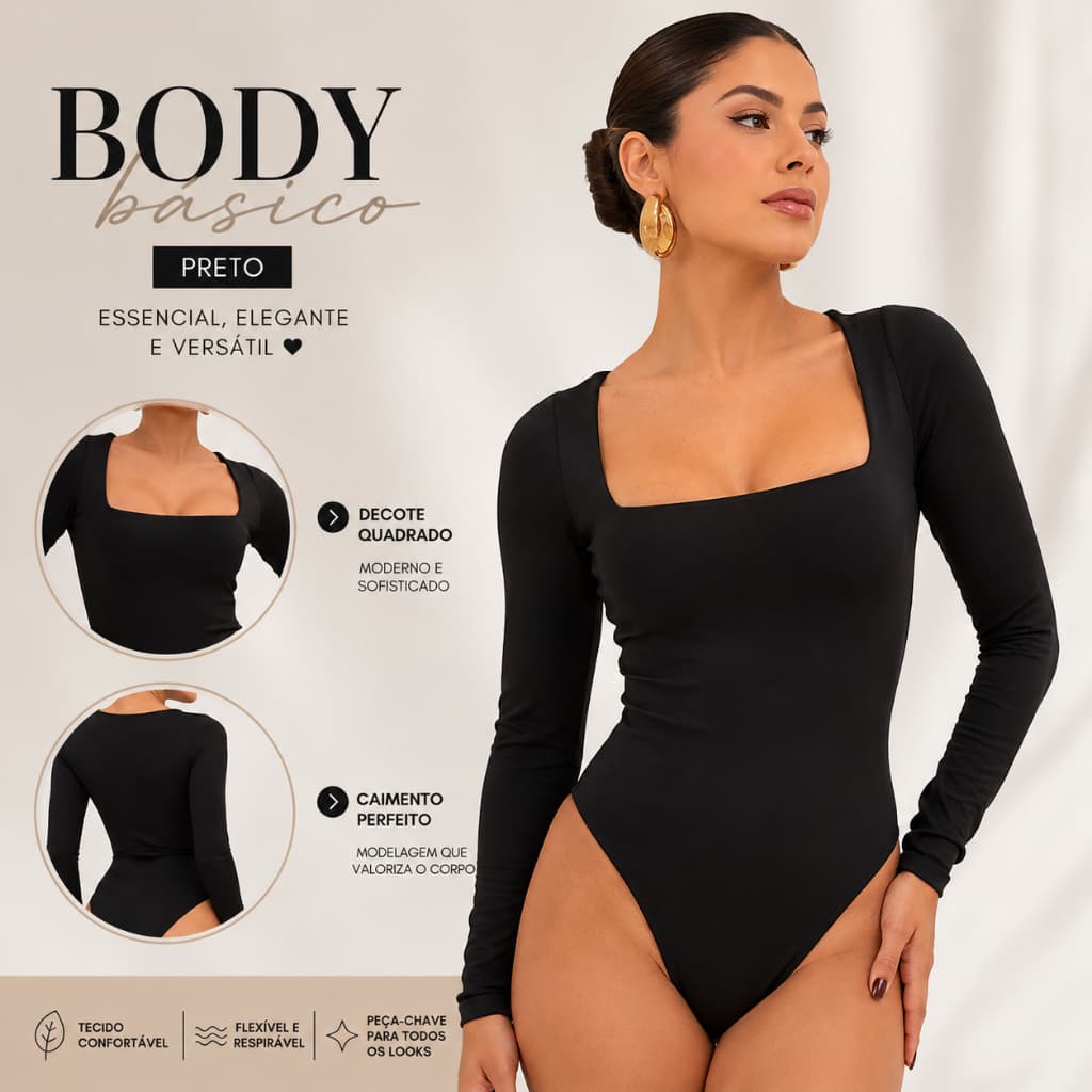 Body Feminino Suplex - Conforto e Estilo com Forro Duplo e Decote Quadrado