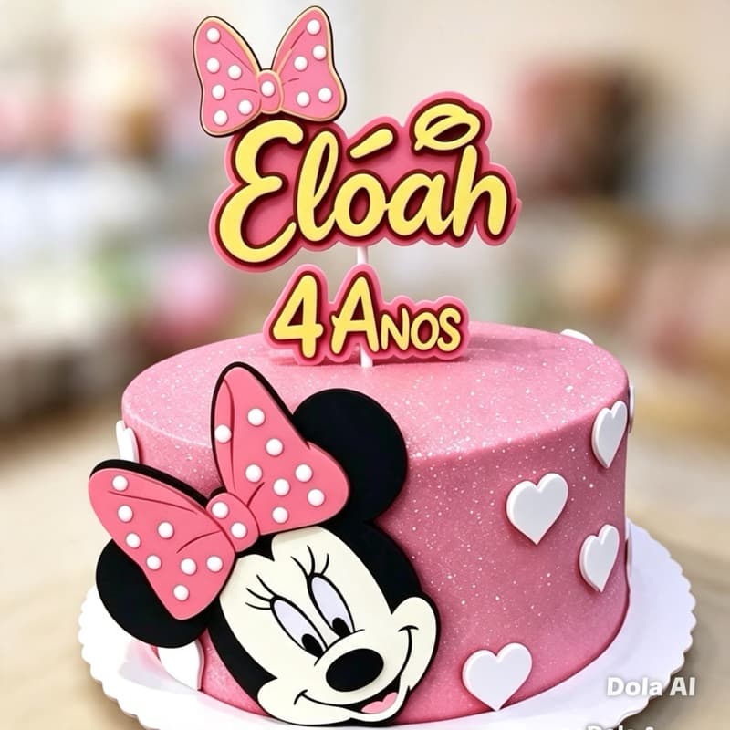 Topo de Bolo Minnie Mouse Vermelho|Rosa|Personalizado Nome + Idade|Topo Aniversário|Mesversario