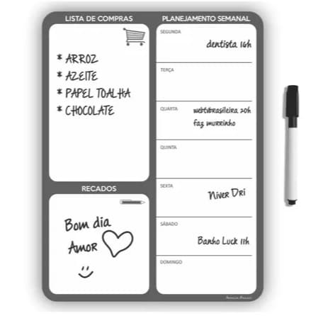 Magnético de Geladeira Imã planner organizador com caneta que escreve e apaga
