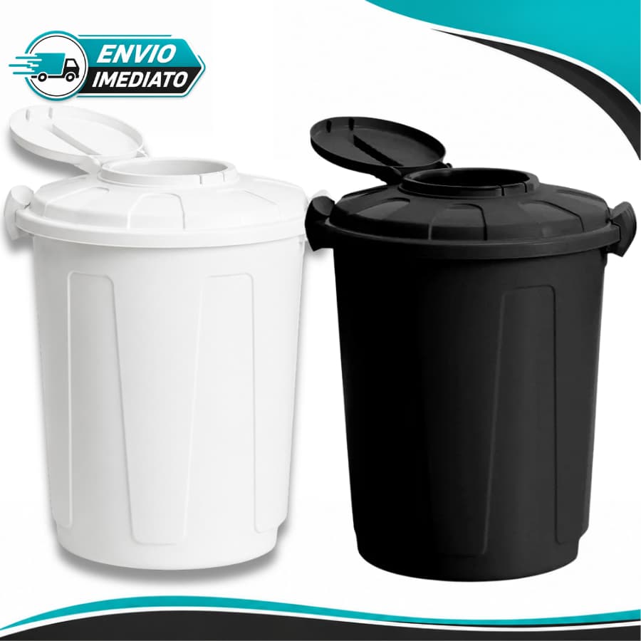 Cesto de Lixo Lixao Cesto 60 Litros Com Tampa Higienica Cor Branca e Preta