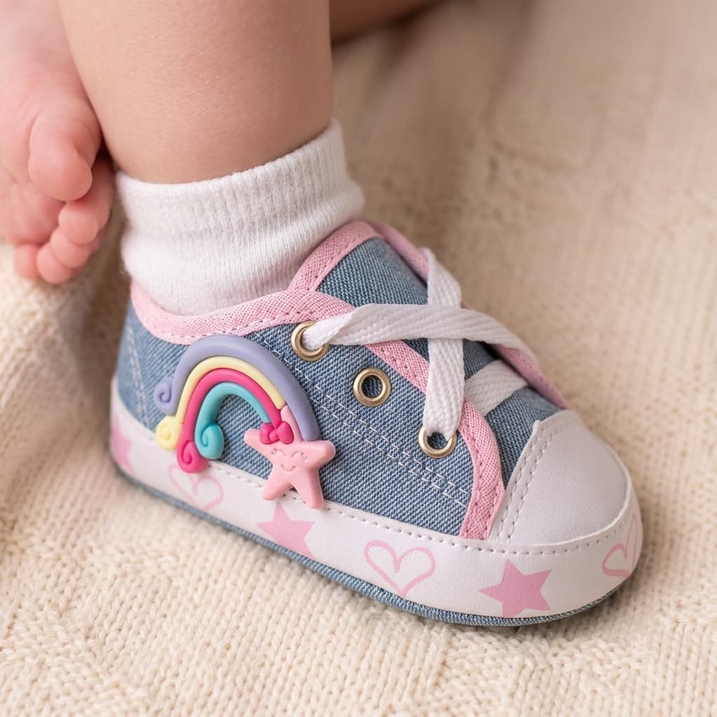 Sapatinho de Bebê Estilo Jeans Para Meninas Confortável