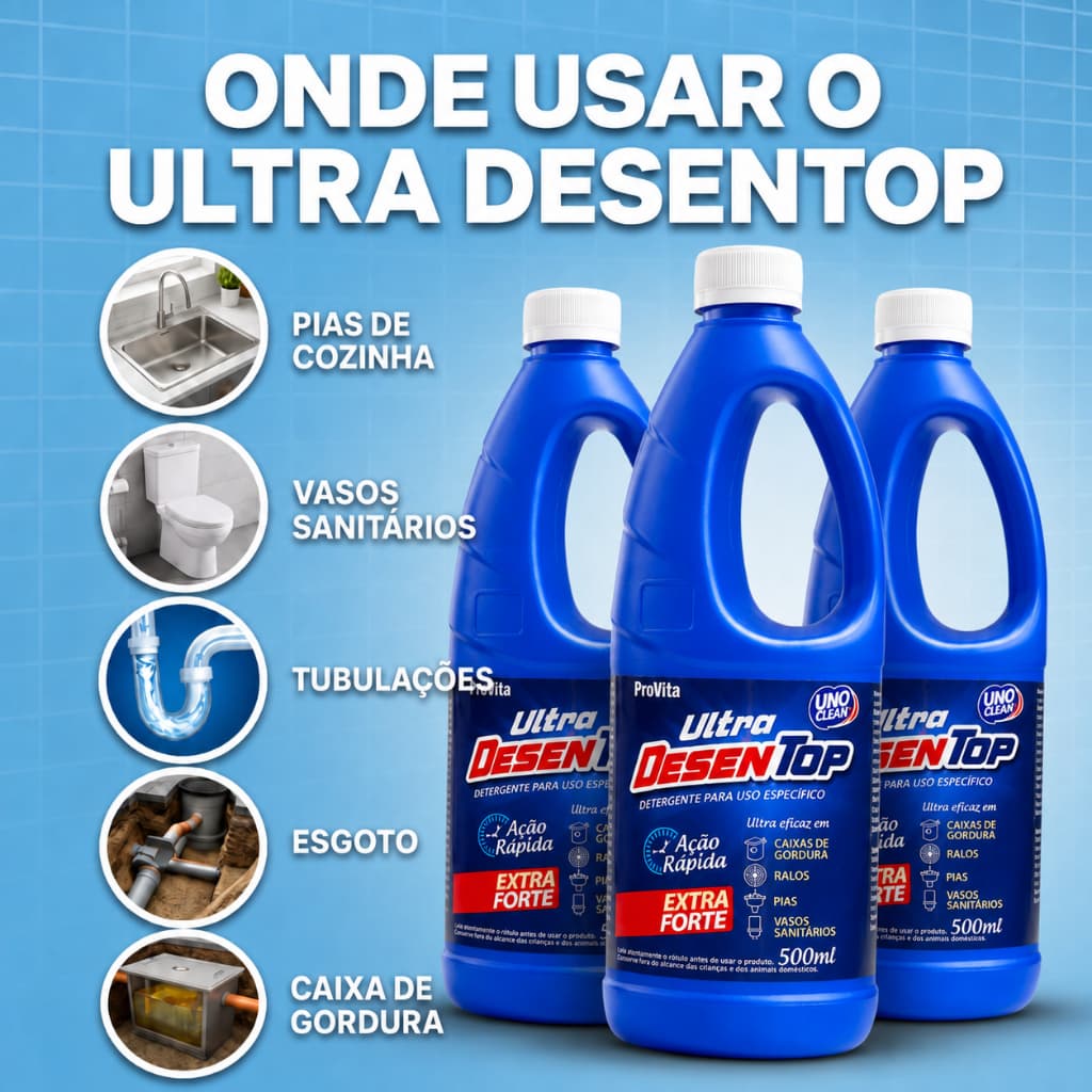 Kit Desentupidor Desentop Ralos Canos Pia Vasos Limpa Caixa De Gordura Ultra Forte ProVita