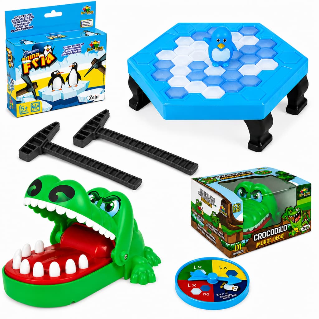 Jogo Crocodilo Jacaré  Morde Dedo + Pinguim Quebra Gelo Numa Fria Jogo Brinquedo Criança