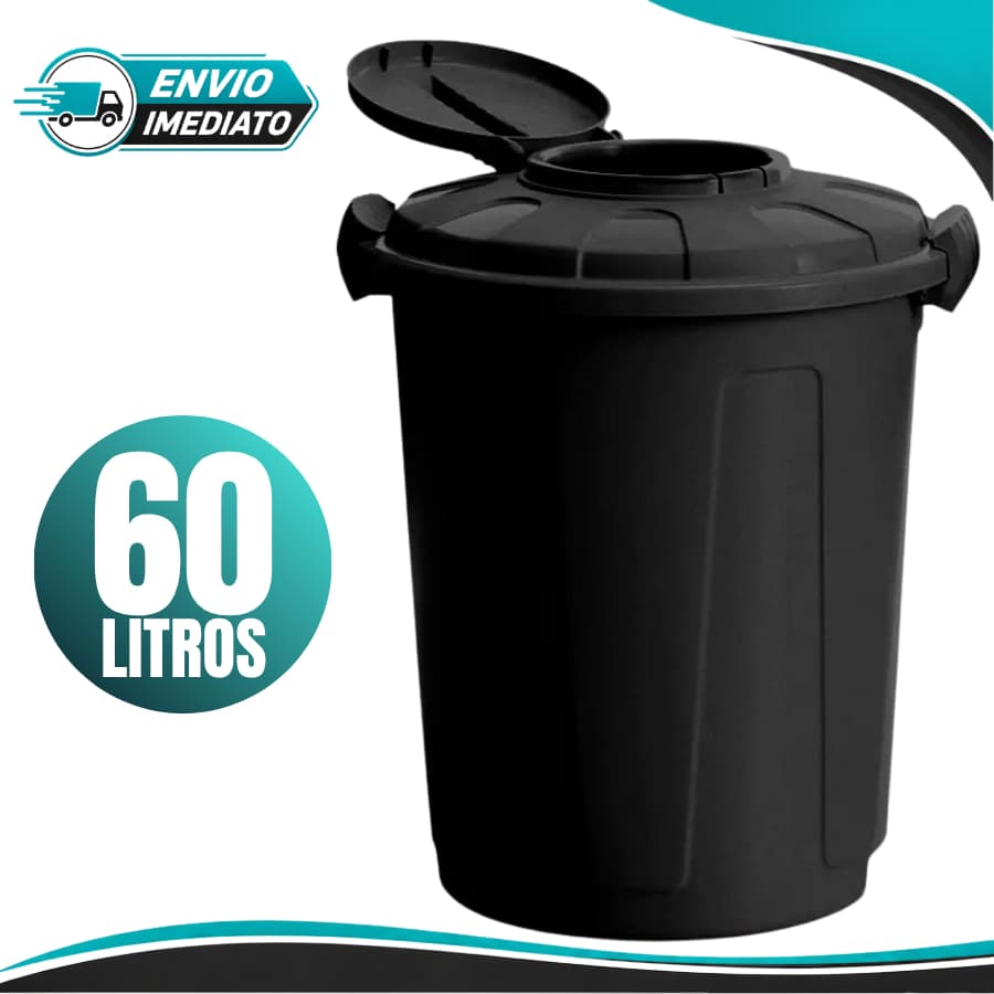 Cesto lixeira 60 Litros Com Tampa Higiênica Preta Plástico Reforçado Multiuso