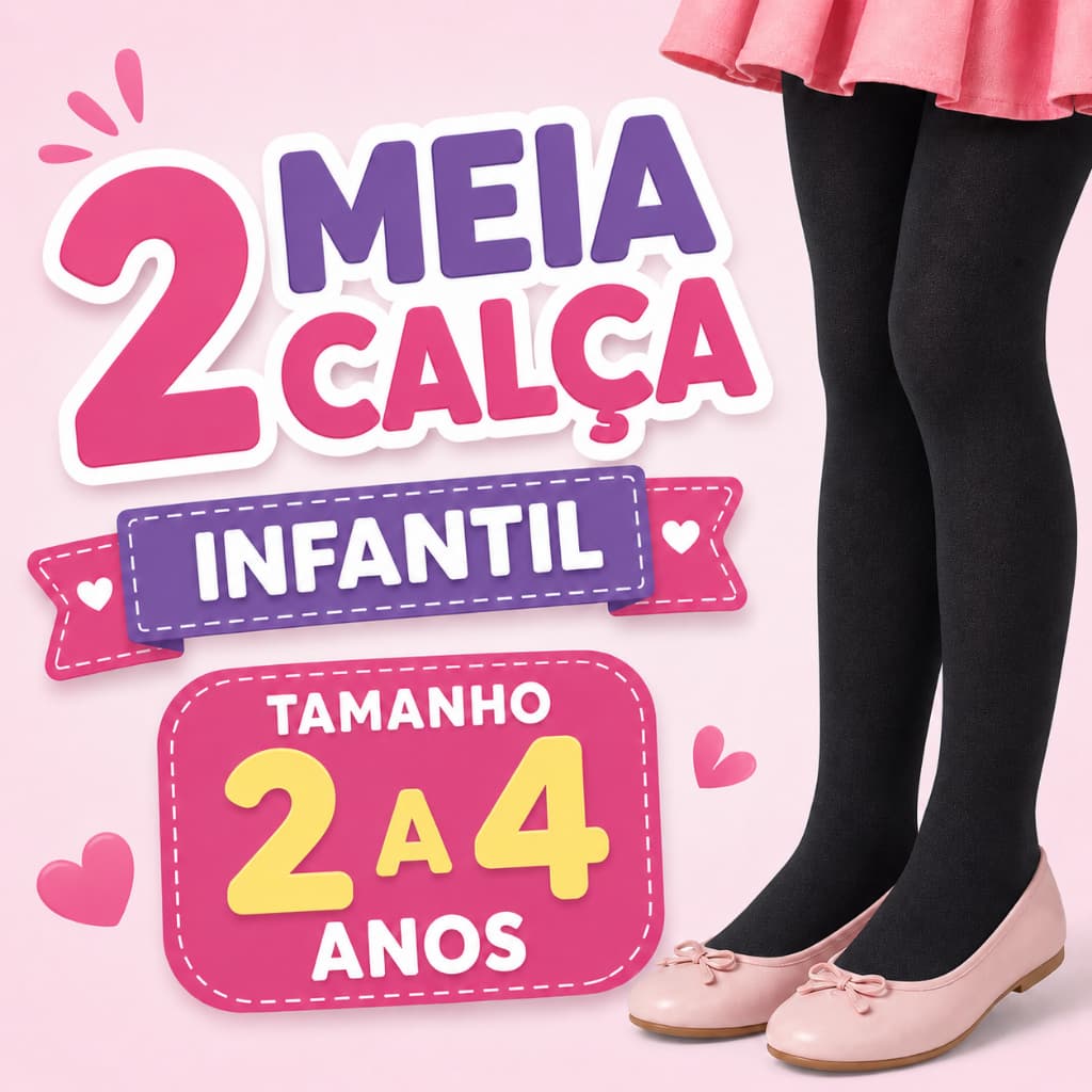 Kit 2 Meia Calça Infantil 2 a 4 Anos Menina