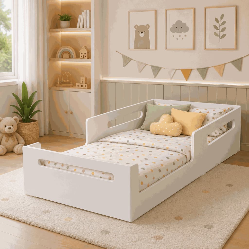 Mini Cama Infantil Montessoriana Com Proteção Lateral em Mdf