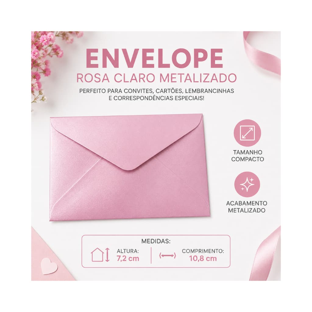 ENVELOPE CONVITE 70 C/50 SCRITY ROSA CLARO METALIZADO 7,2 x 10,8cm 80 g/m²