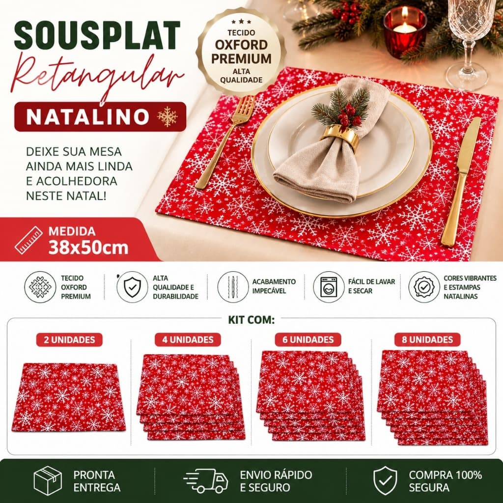 Sousplat Natalino | Jogo Americano Natal | Supla Decoração Ceia Natal | Suplát Natalino