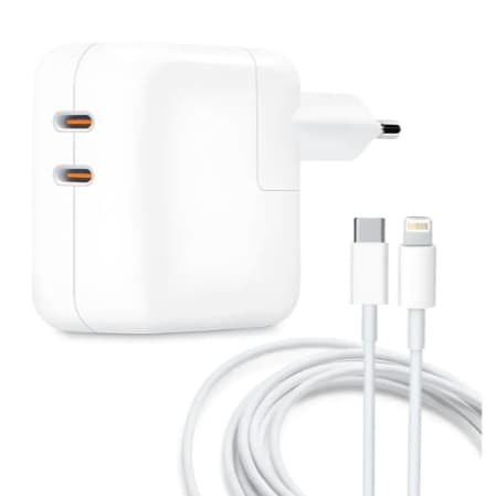 Carregador 35w Duplo Usb-c Para iPhone 15 16 17 Pro Max + 2 Cabos Lightning 1 Metro