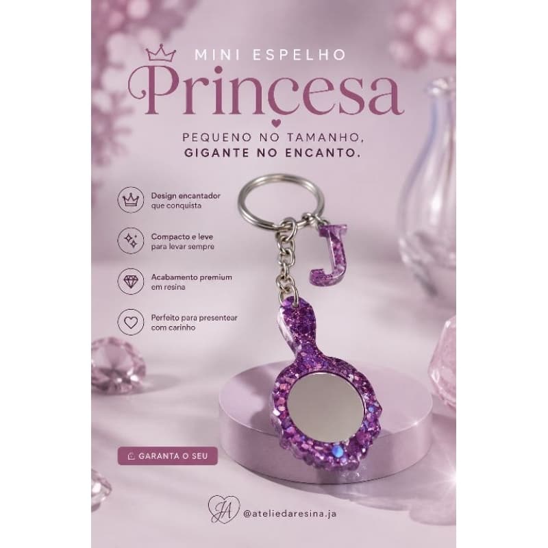 Mini espelho Princessa aniversário de 15 anos | Lembrancinhas + Tag personalizavel Kit com 10 | 15 | 20 unidades