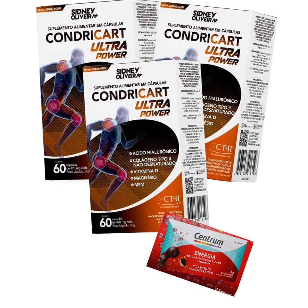 3 Colágeno Tipo II  Condricart Ultra Power Ácid hialurônic MSM Joelho Articulação Dor Juntas +Brinde