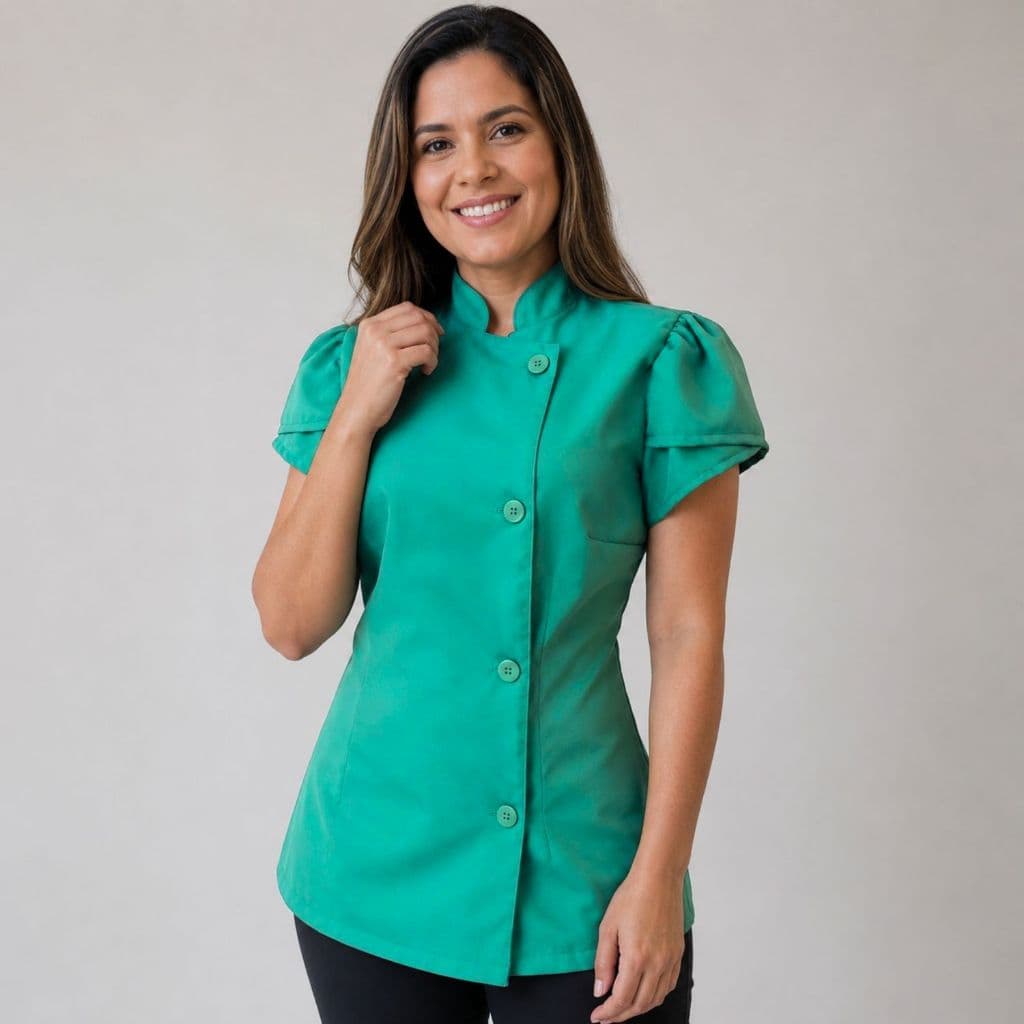 Dolma Chef Feminino Gabardine Profissional Manga Curta Para Boleira Confeitaria
