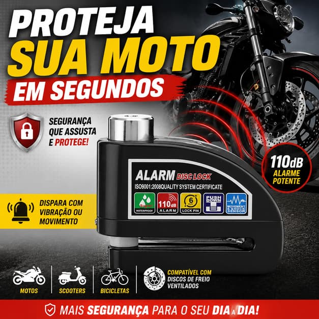 Trava Disco de Freio com Alarme 110dB para Moto Cadeado Antifurto Universal Resistente à Água XLS