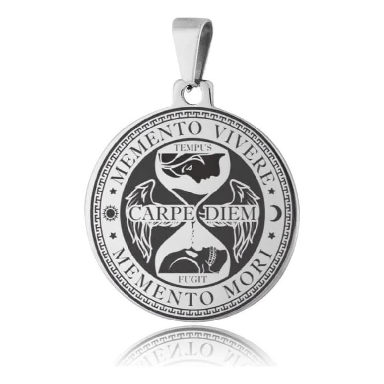 Pingente Memento Mori Aço Inox 316l Polido Gravado Laser