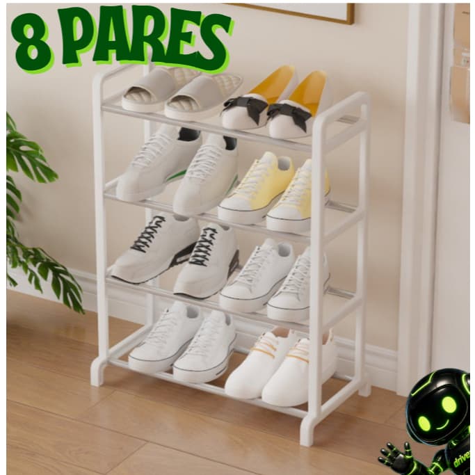 Sapateira 4 Andares 8 Pares Multiuso Organizador de Calçados Portátil Metal Resistente - sortida