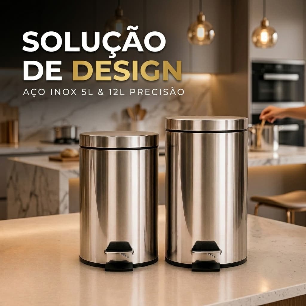 Lixeira em Aço Inox Com Pedal Cesto Interno Removível Com Alça