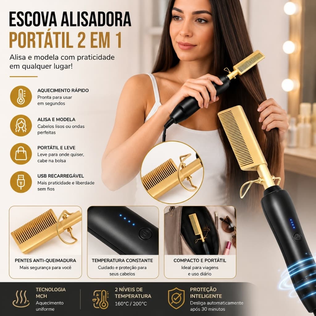 Prancha de Cabelo Portátil: Alisamento e Cachos com Tecnologia Cerâmica - Ferramenta Profissional para Viagens