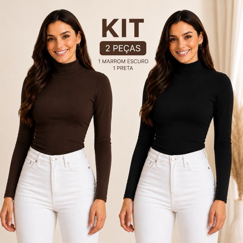 Kit 2 Blusas Térmica Peluciada Gola Alta Feminina Segunda Pele Inverno Manga Longa Frio Quentinha Flanelada Promoção