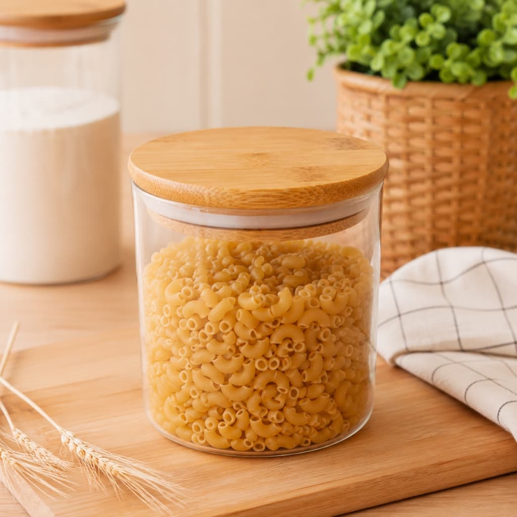 Pote Hermético Vidro Borossilicato 550ml Tampa Bambu Porta Mantimentos Café Açúcar Grãos Temperos Cozinha Organização