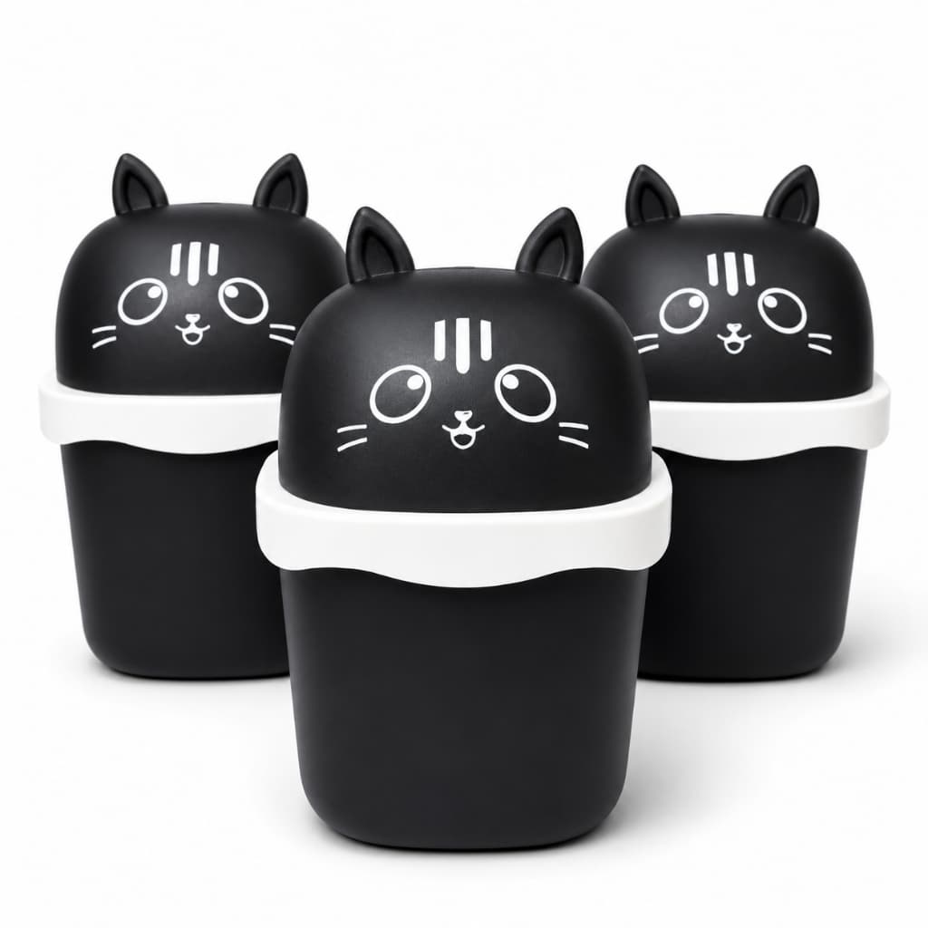 Mini Lixeira Gatinho 1,5L com Tampa – Lixeira de Mesa Decorativa para Quarto, Banheiro e Escritório