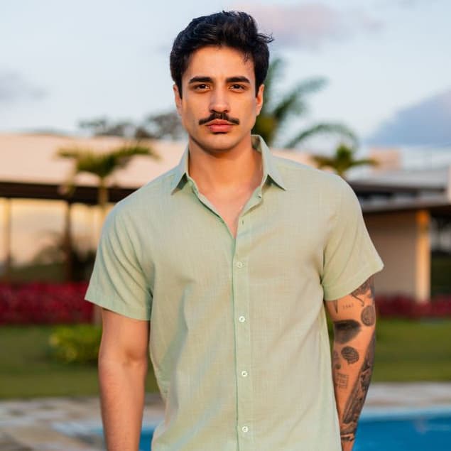 Camisa Social Masculina Slim Manga Curta Linho Premium Anti Odor