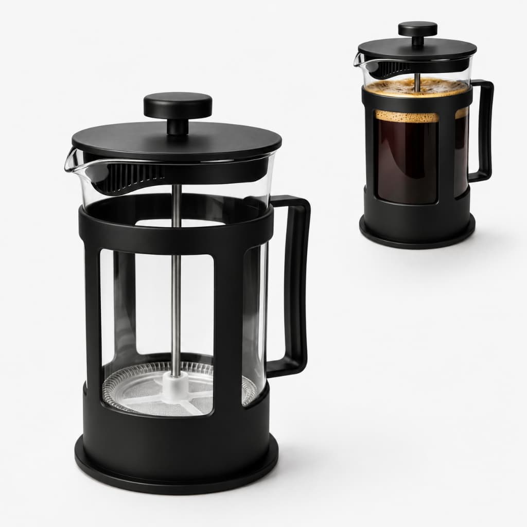 Cafeteira Prensa Francesa Café Chá Leite Em Vidro Preta - 300ml