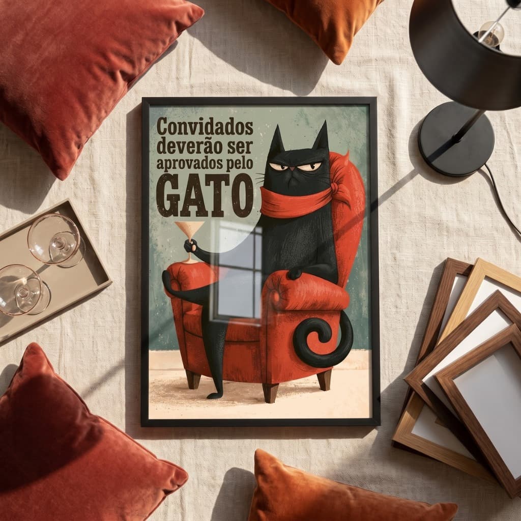 Quadro Decorativo Gato Engraçado 33x45cm Sala Vidro Divertido Enfeite Parede Decoração Moderno vidro