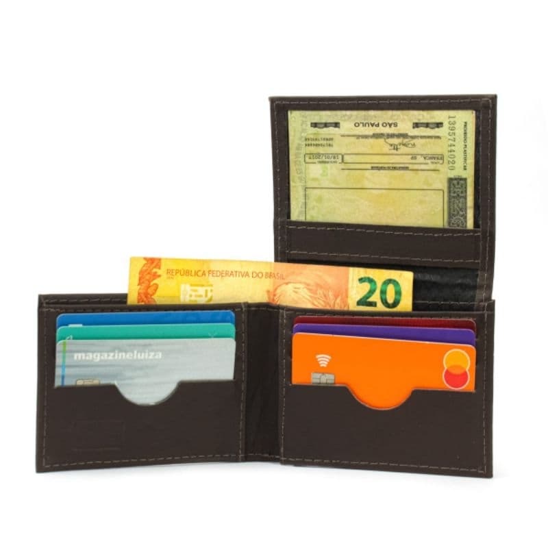 carteira de couro legítimo porta cartão documentos e cédulas