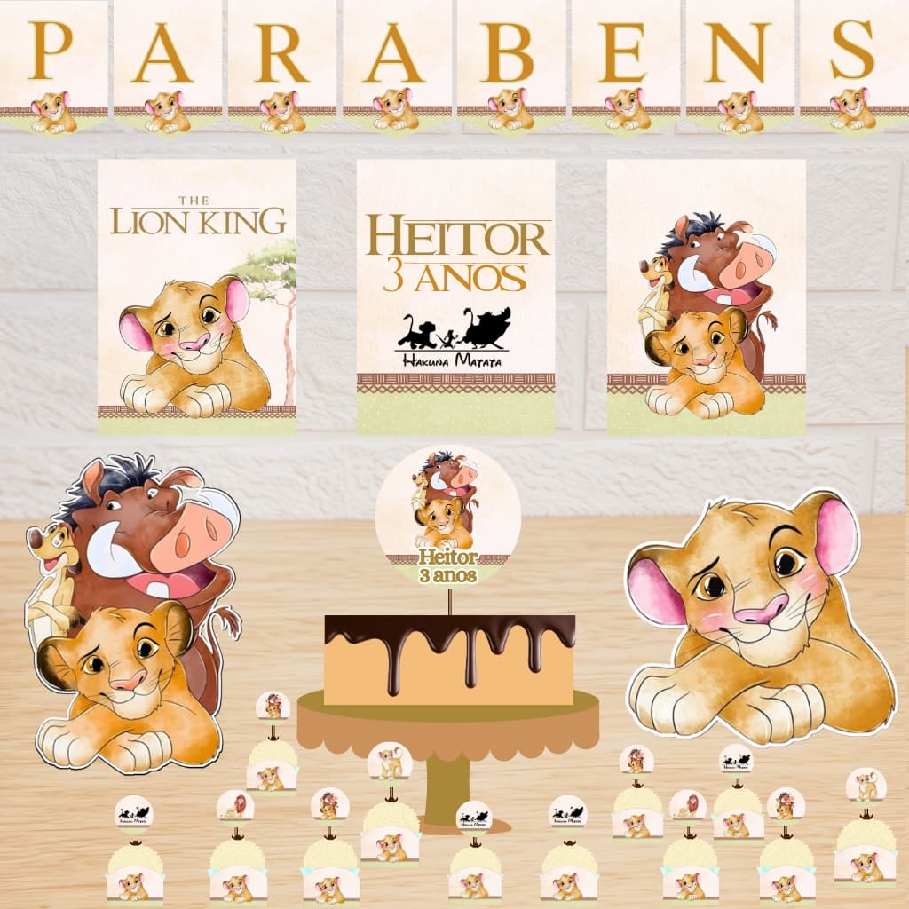 Kit Festa Personalizado Rei Leão Aquarela | Mêsversário Rei Leão