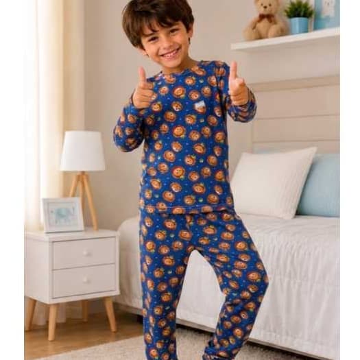 Pijama Infantil Suede Menino Longo Manga Comprida E Calça Confortável Estampado Inverno de Personagem