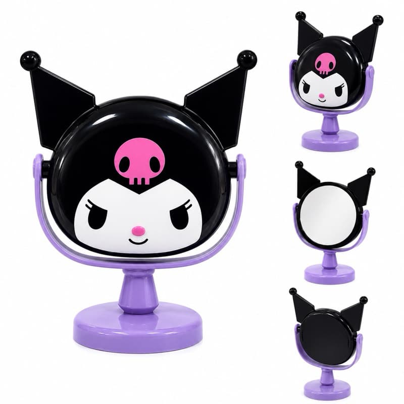 Espelho de Mesa Kuromi com Base Giratória 360° – Espelho de Maquiagem e Decoração