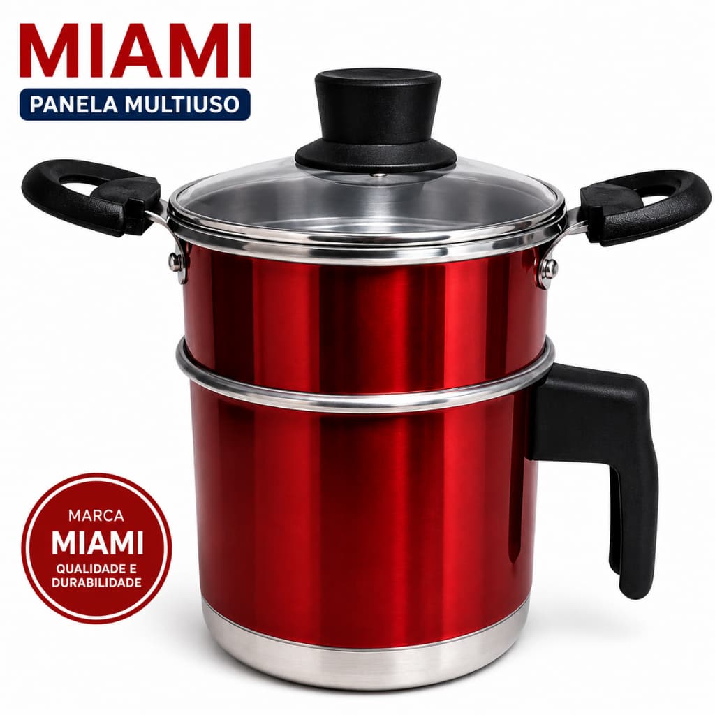 Panela de Cuscuz Mini Cuscuzeiro Individual Leiteira em Alumínio Com Tampa de Vidro Vermelha