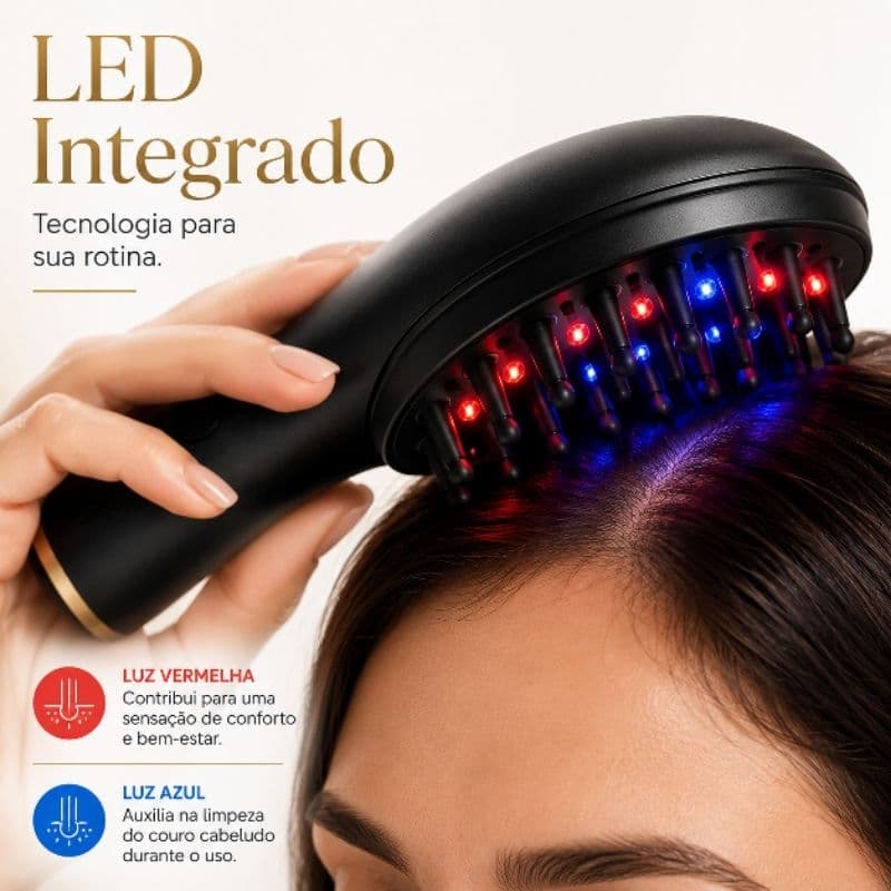 Escova Massageadora Capilar 4 em 1 LED Laser Recarregável USB Antiqueda Couro Cabeludo