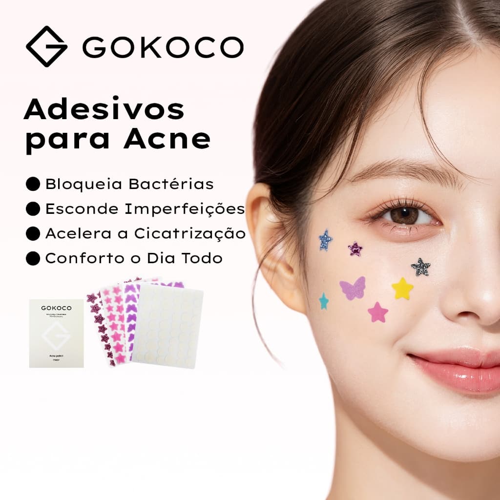 Adesivos para Acne GOKOCO Bloqueia Bactérias Esconde imperfeições Acelera a Cicatrização Conforto o Dia Todo